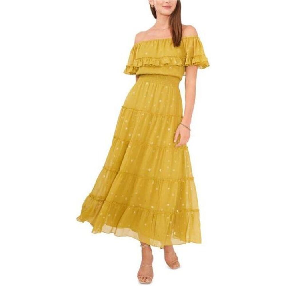 NWT Vince Camuto Foiled Tiered Off-Shoulder Maxi Dress - Size L